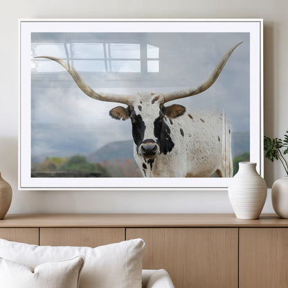 63592811-MGC-FP-36x24_White-Texas Longhorn Wall Art Canvas Print, Framed Western Rustic Art Picture Print, Farmhouse Decor Perfect Rustic Farmhouse Decor