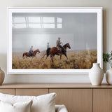 94723307-MGC-FP-36x24_White-Western Cowboys Wall Art Canvas Print, Framed Rustic Prairie Art Picture Print, Horseback Riding Perfect Rustic Western Decor