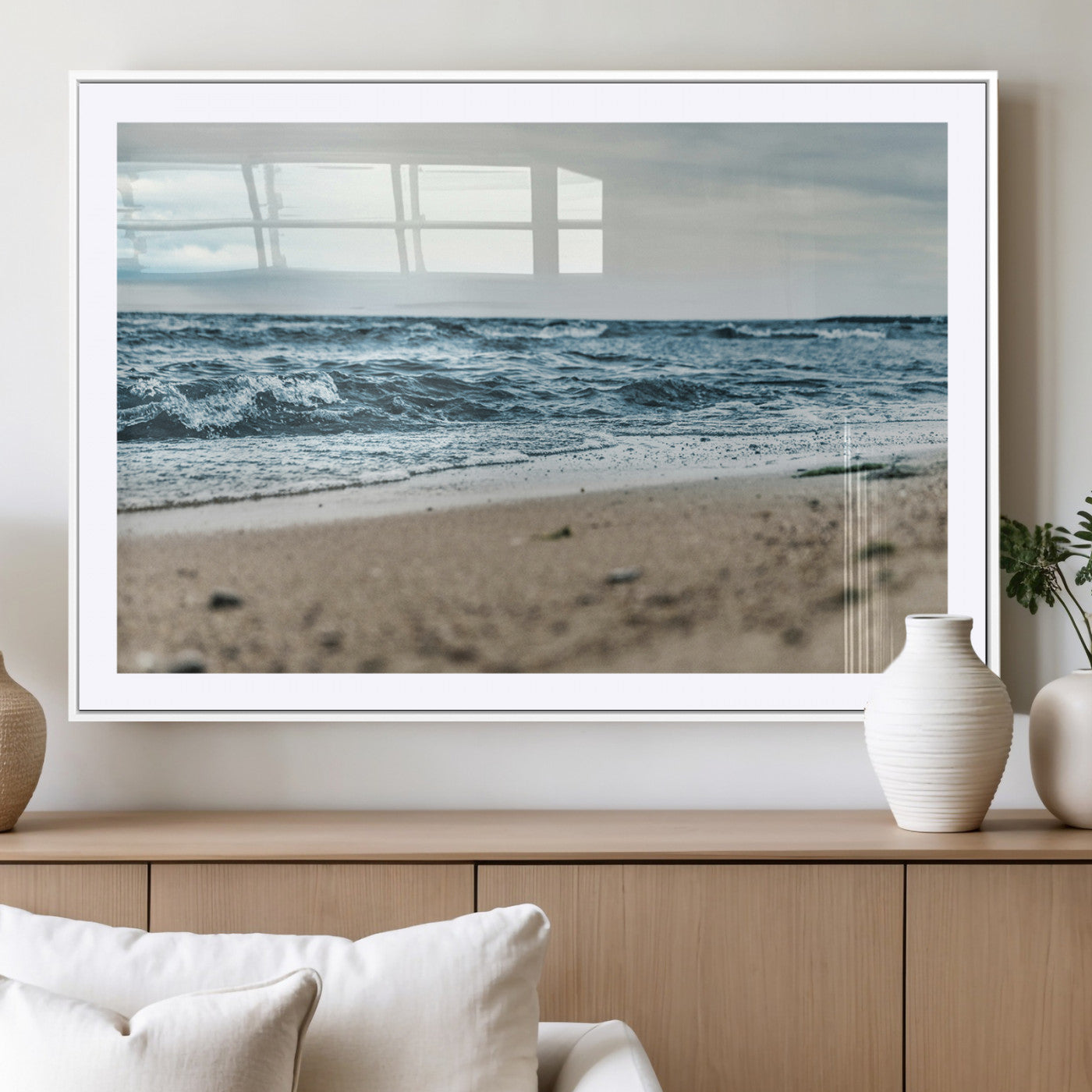 81812590-MGV-CV-36X24-Ocean Wall Art Wall Art Canvas Print, Framed Coastal Canvas Art Picture Print, Moody Seascape Perfect Coastal Minimalist Decor