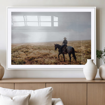 57597730-MGC-FP-36x24_White-Cowboy Wall Art Wall Art Canvas Print, Framed Western Canvas Art Picture Print, Rustic Ranch Scene Perfect Rustic Western Decor