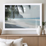 18311030-MGC-FP-36x24_White-Tropical Beach Wall Art Canvas Print, Framed Serene Ocean Art Picture Print, Palm Tree Shadows Perfect Tropical Coastal Decor