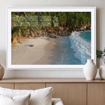 82312665-MGC-FP-36x24_White-Tropical Beach Wall Art Canvas Print, Framed Ocean Waves Art Picture Print, Palm Trees Perfect Coastal Minimalist Decor Artwork