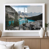 98014896-MGV-CV-36X24-Canadian Rockies Wall Art Canvas Print, Framed Mountain Landscape Art Picture Print, Turquoise Water Perfect Scandinavian