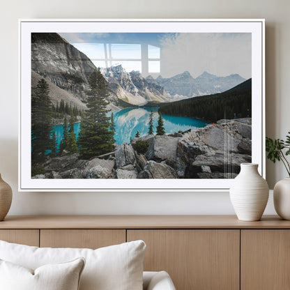 98014896-MGV-CV-36X24-Canadian Rockies Wall Art Canvas Print, Framed Mountain Landscape Art Picture Print, Turquoise Water Perfect Scandinavian