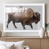 94261165-MGV-CV-36X24-Snowy Buffalo Wall Art Canvas Print, Framed Wildlife Photography Art Picture Print, Brown Tones Perfect Rustic Lodge Decor Decor