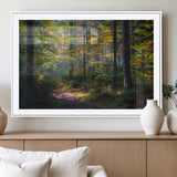 65810864-MGV-CV-36X24-Autumn Forest Wall Art Canvas Print, Framed Fall Woodland Art Picture Print, Golden Leaves Perfect Rustic Farmhouse Decor Artwork
