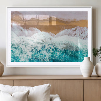 26870666-MGV-CV-36X24-Aerial Beach Wall Art Canvas Print, Framed Ocean Waves Art Picture Print, Coastal Landscape Perfect Coastal Minimalist Decor