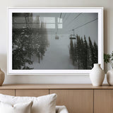 87018452-MGV-CV-36X24-Ski Lift Wall Art Canvas Print, Framed Snowy Pines Art Picture Print, Misty Landscape Perfect Winter Serenity Decor Artwork