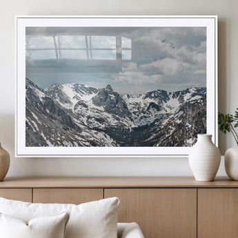 94074619-MGC-FP-36x24_White-Snowy Peaks Wall Art Canvas Print, Framed Alpine Wilderness Art Picture Print, Mountain Escape Perfect Winter Serenity Decor