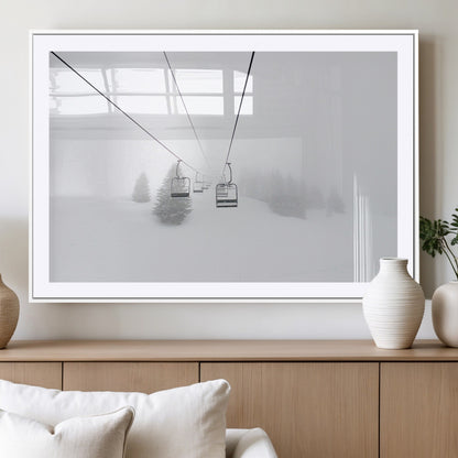 20216390-MGC-FP-36x24_White-Ski Lift Wall Art Canvas Print, Framed Snowy Landscape Art Picture Print, Alpine Adventure Perfect Nordic Minimalist Decor Artwork