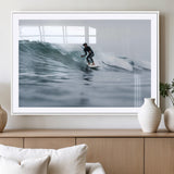 11693607-MGV-CV-36X24-Surfer on Wave Wall Art Canvas Print, Framed Ocean Adventure Art Picture Print, Motion Blur Water Perfect Coastal Adventure Decor