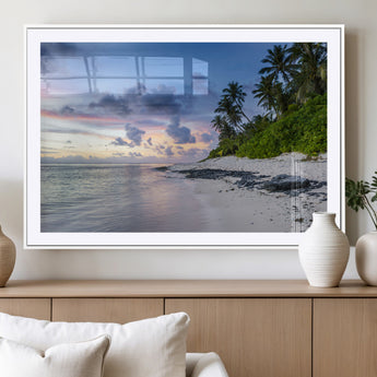 75045485-MGC-FP-36x24_White-Tropical Beach Wall Art Canvas Print, Framed Sunset Glow Art Picture Print, Palm Tree Coast Perfect Tropical Coastal Decor Artwork