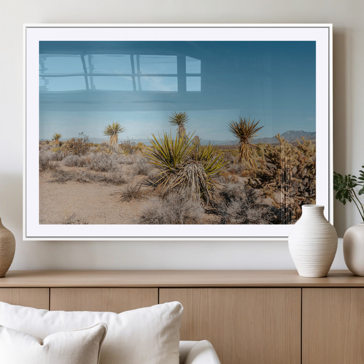 35156165-MGV-CV-36X24-Joshua Tree Wall Art Canvas Print, Framed Desert Landscape Art Picture Print, Warm Earth Tones Perfect Southwestern Minimalist