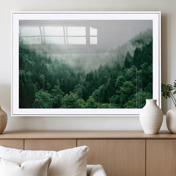 45265379-MGC-FP-36x24_White-Misty Forest Wall Art – Green Mountain Pine Tree Landscape Canvas Print, Nature Photography Artwork Home Decor for Bedroom, Living