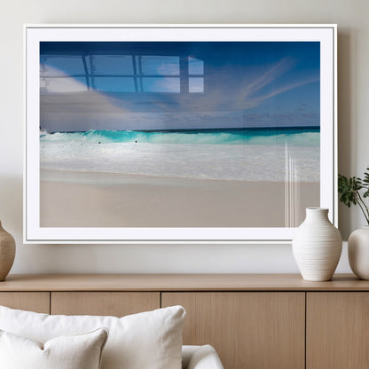 55017356-MGV-CV-36X24-Ocean Beach Wall Art – Turquoise Wave and White Sand Shoreline Canvas Print, Coastal Seascape Photography Decor for Living Room,