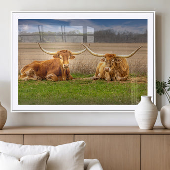 54598515-MGV-CV-36X24-Texas Longhorns Wall Art – Rustic Cattle Ranch Canvas Print, Western Farmhouse Animal Photography Decor for Living Room, Office,