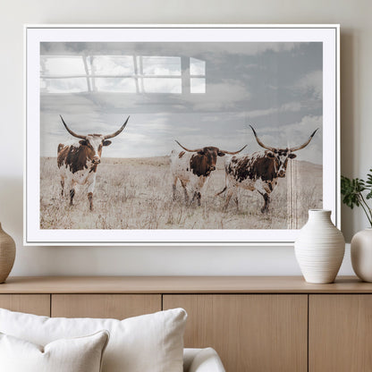 65621083-MGV-CV-36X24-Texas Longhorn Wall Art – Rustic Western Cattle Canvas Print, Southwestern Ranch Photography Decor for Living Room, Office,