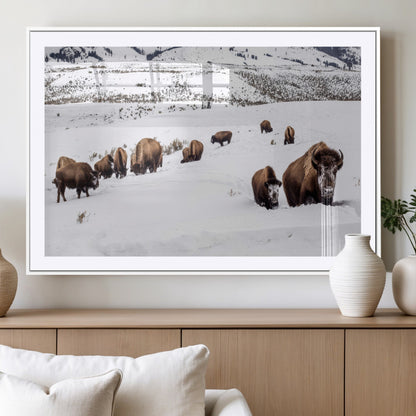 38217250-MGV-CV-36X24-Bison Herd Wall Art – Wildlife Canvas Print of Buffalo Winter Snow Scene, Rustic Western Lodge Décor, Farmhouse & Cabin Nature
