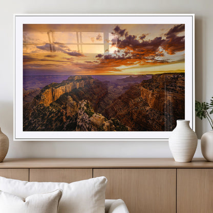 75573843-MGC-FP-36x24_White-Grand Canyon Sunset Wall Art – Panoramic Canyon Landscape Canvas Print, Dramatic Desert Cliffs Artwork, Nature Inspired Scenic