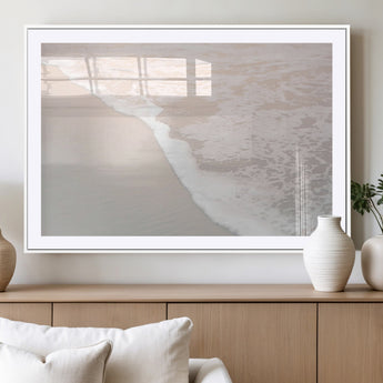 28414510-MGV-CV-36X24-Ocean Shoreline Wall Art – Minimal Coastal Beach Canvas Print, Soft Sea Foam and Sand Photography Artwork, Relaxing Nautical Decor