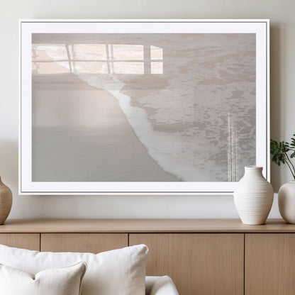 28414510-MGV-CV-36X24-Ocean Shoreline Wall Art – Minimal Coastal Beach Canvas Print, Soft Sea Foam and Sand Photography Artwork, Relaxing Nautical Decor