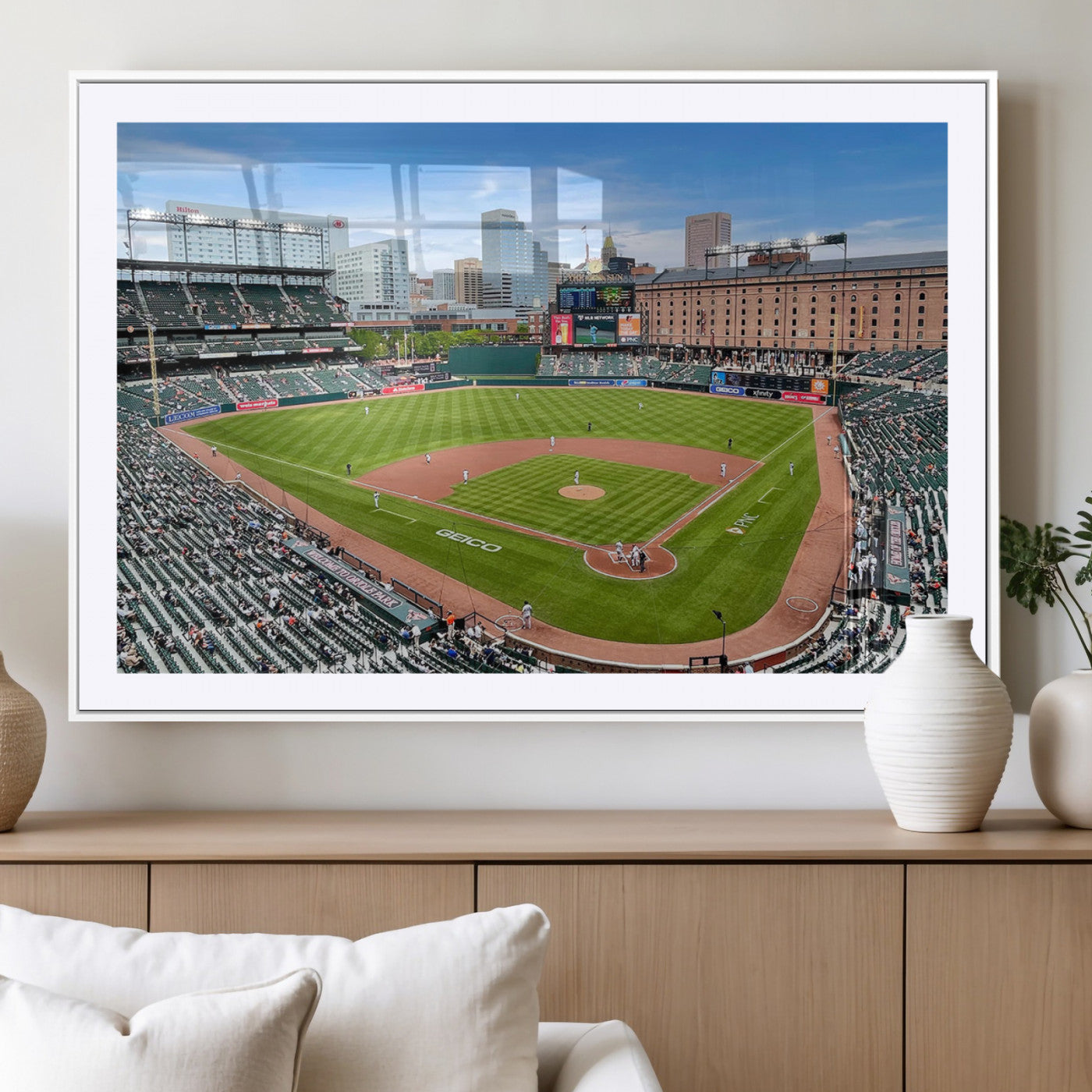 76426407-MGC-FP-36x24_White-Baseball Stadium Daytime – Panoramic Ballpark Canvas Wall Art, Sports Decor for Office, Man Cave, Game Room, Sports Bar, Baseball