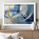 42475677-MGC-FP-36x24_White-Blue and Gold Abstract Wall Art – Modern Luxury Canvas Print, Navy White Brushstroke Painting, Contemporary Home Office Living
