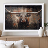 24779067-MGV-CV-36X24-Longhorn Bull Wall Art – Western Rustic Canvas Print, Bold Cowboy Cattle Painting for Ranch House, Farmhouse, Office, or Living