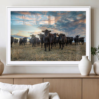 13867292-MGV-CV-36X24-Black Cattle Wall Art – Rustic Ranch Herd Canvas Print, Western Farmhouse Country Landscape Decor for Living Room, Office, or