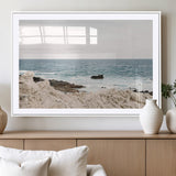 25481980-MGC-FP-36x24_White-Ocean Coastal Wall Art – Rocky Shoreline and Waves Canvas Print, Serene Beach Landscape Decor for Living Room, Bedroom, or Office