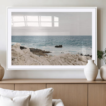 25481980-MGC-FP-36x24_White-Ocean Coastal Wall Art – Rocky Shoreline and Waves Canvas Print, Serene Beach Landscape Decor for Living Room, Bedroom, or Office