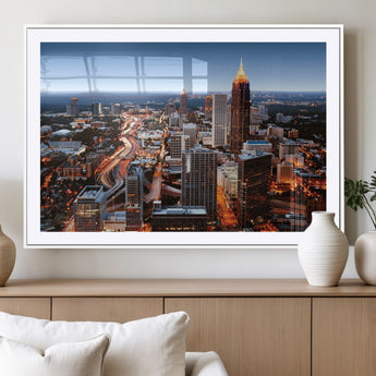 25096967-MGC-FP-36x24_White-Atlanta Skyline Wall Art – Vibrant Cityscape Canvas Print, Modern Night Lights Urban Decor for Office, Living Room, or Apartment