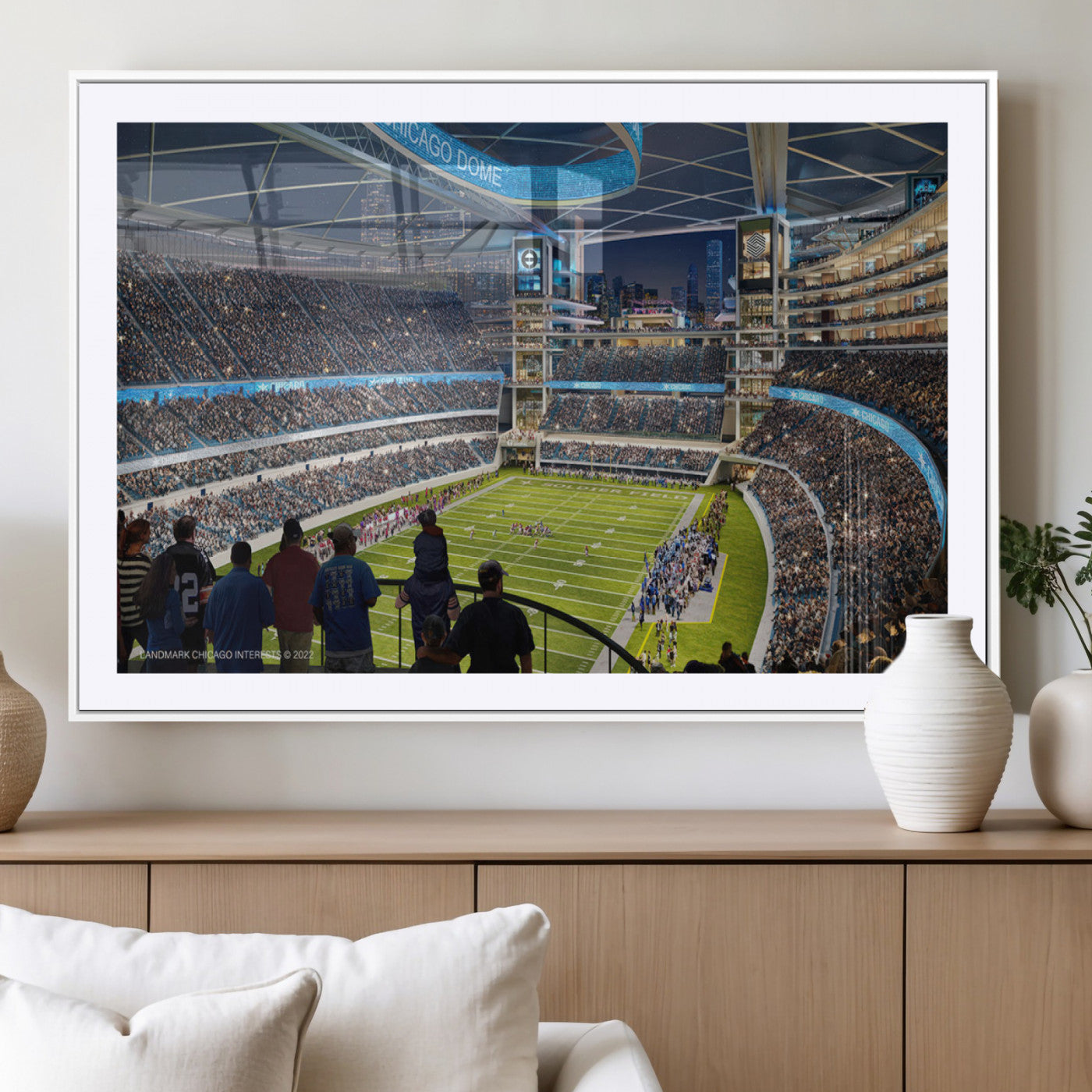41816511-MGC-FP-36x24_White-Chicago Dome Stadium Wall Art – Futuristic Football Arena Canvas Print, Modern Sports Fan Decor for Man Cave, Office, Bar, or
