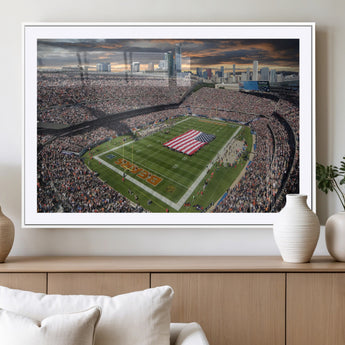98106777-MGC-FP-36x24_White-Soldier Field Wall Art – Chicago Bears Stadium Canvas Print with American Flag, Game Day Football Decor for Man Cave, Bar, or