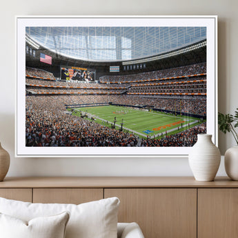 32530647-MGV-CV-36X24-Chicago Bears Stadium Wall Art – Futuristic Dome Arena Canvas Print, Modern Football Concept Design Decor for Man Cave, Bar, or