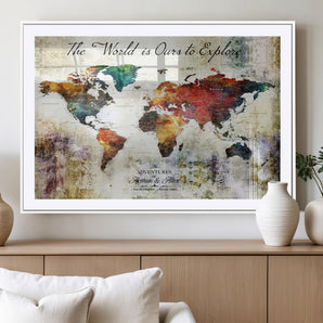26117097-MGV-CV-36X24-Personalized Push Pin World Map Canvas – Custom Framed Travel Tracker Wall Art for Home, Office