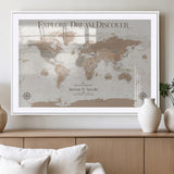63516865-MGV-CV-36X24-Explore Dream Discover World Map Wall Art – Inspirational Travel Adventure Canvas Print, Neutral Parchment Style Explorer Decor
