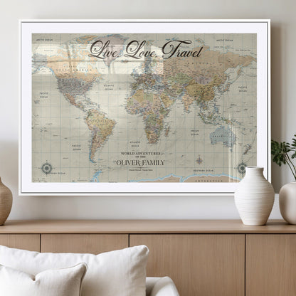 19479008-MGV-CV-36X24-Live Love Travel Wall Art – Detailed World Map Canvas Print, Adventure Decor for Living Room, Office or Bedroom, Travel Gift for