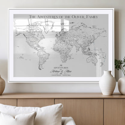 21029247-MGC-FP-36x24_White-Minimalist World Map Wall Art – Black and White Travel Adventure Print, Modern Family Travel Map Decor for Living Room, Bedroom,