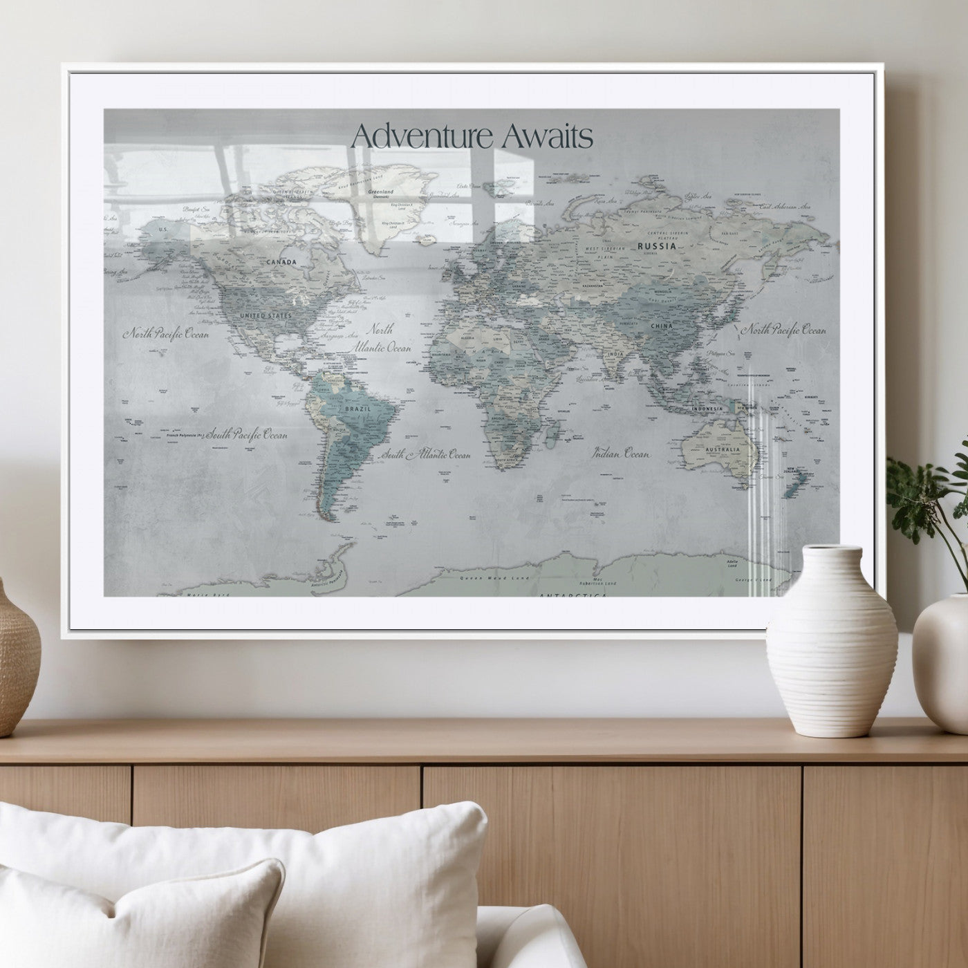 TEST111-MGV-CV-36X24-Personalized Adventure Awaits Push Pin World Map – Custom Framed Travel Tracker Canvas Wall Art for Home, Office