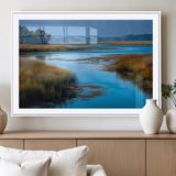26300004-MGC-FP-36x24_White-Marshland Landscape Wall Art – Scenic Nature Canvas Print with Golden Grass and Blue Water, Peaceful River Photography for Living