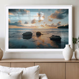 23879436-MGV-CV-36X24-Ocean Sunset Wall Art – Serene Seascape Canvas Print with Golden Sky, Reflections on Sand and Calm Waves, Peaceful Coastal
