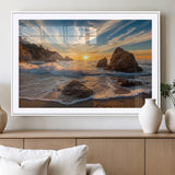85659923-MGV-CV-36X24-Ocean Sunset Wall Art – Dramatic Seascape Canvas Print with Cliffs, Crashing Waves and Golden Sky, Bold Coastal Photography for