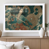 79740258-MGC-FP-36x24_White-Tsukioka Yoshitoshi Samurai Wall Art Print, Japanese Katana Warrior Canvas Wall Art, Octopus Sea Monster Canvas Print,