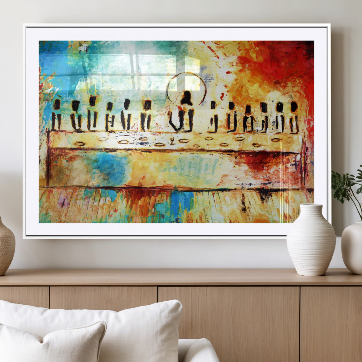 YKE34632598CR-MGC-FP-36x24_White-Abstract Last Supper with Apostles Wall Art Canvas Print
