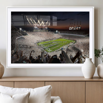 Penn-MGV-CV-36X24-Football Stadium Wall Art – Panoramic Night Game Canvas Print, Packed Crowd with Fireworks, Sports Decor for Office, Man Cave, Bar