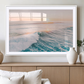 34064591-MGV-CV-36X24-Surfing Wall Art – Sunset Ocean Wave Canvas Print, Surfer Riding Sea Photography Decor for Bedroom, Living Room, Office, Coastal
