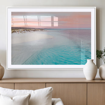 41613614-MGV-CV-36X24-Beach Sunset Wall Art – Pastel Ocean Canvas Print, Turquoise Water and Pink Sky Photography Decor for Bedroom, Living Room, Office