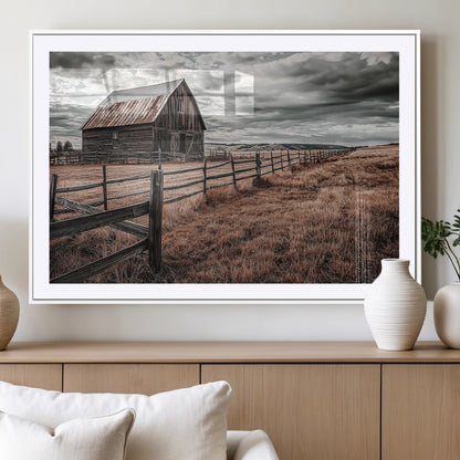 70676381-MGV-CV-36X24-Rustic Barn Wall Art – Weathered Farmhouse Canvas Print, Country Landscape Photography Decor for Bedroom, Living Room, Office,