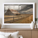 21991117-MGV-CV-36X24-Rustic Barn Wall Art – Weathered Farmhouse Canvas Print, Stormy Sky and Golden Field Photography Decor for Bedroom, Living Room,